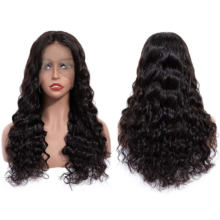 180% Density Peruvian Human Hair Wigs Transparent Lace Front Natural Curly Body Wave Long Swiss HD Lace Frontal Straight Style
