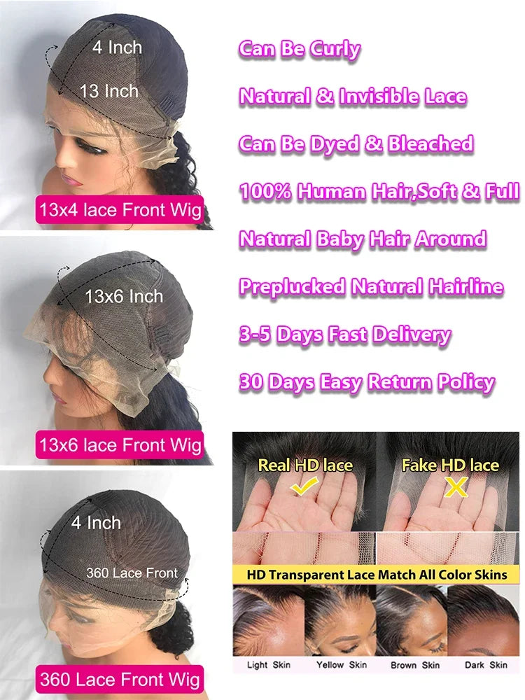Water Wave Curly 100% Human Hair Brazilian 13x4 13x6 Lace Front Wig 250 Density Deep Wave 360 Full Lace Front Wigs Black