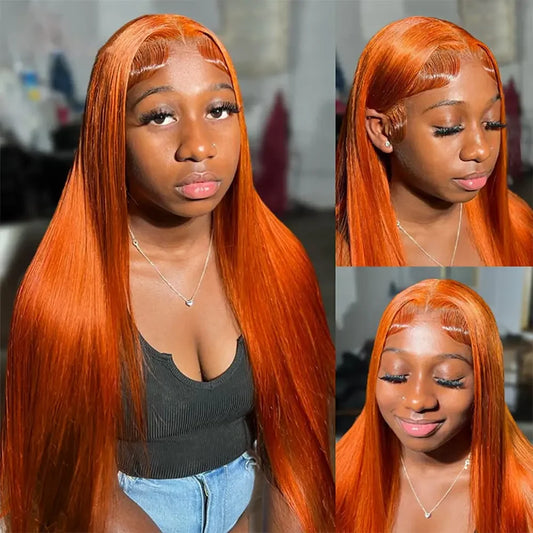 13x4 Orange Ginger Straight Lace Front Wigs Pre Plucked 350 Brazilian Human Hair Wig Female Sale 13x6 Ginger HD Lace Frontal Wig