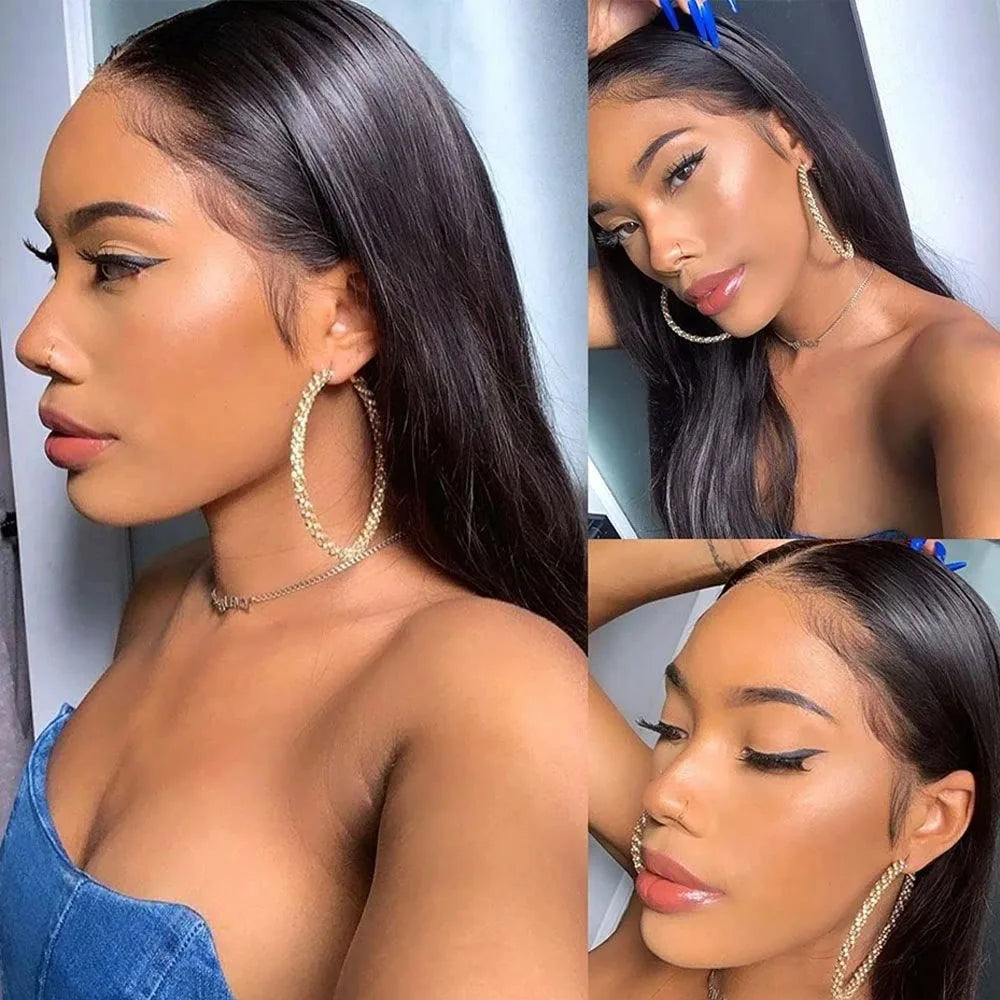 13x6 Lace Front Wigs Human Hair 36 Inch HD Transparent Lace Frontal Wigs 250% Density Brazilian Virgin Straight Human Hair Wigs For Women Pre Plucked With Baby Hair Natural Color
