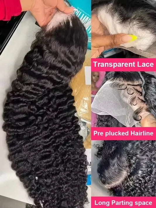Water Wave Curly 100% Human Hair Brazilian 13x4 13x6 Lace Front Wig 250 Density Deep Wave 360 Full Lace Front Wigs Black