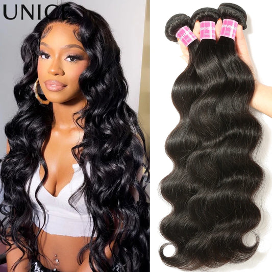 UNice Hair Body Wave Bundles With 13x4 Lace Frontal 100% Human Hair Bundles 3/4PCS With Free Part Frontal Make 250% Density Wig