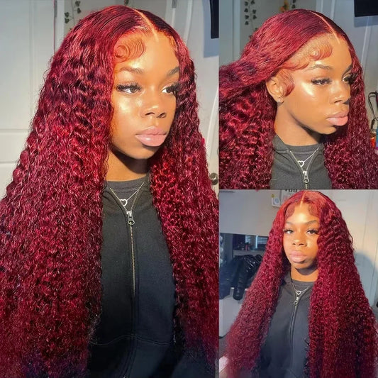 99J Burgundy 13x6 Hd Lace Frontal Wig Water Wave Curly 13x4 Red Remy Human Hair Preplucked Brazilian Colored Hair Wigs For Women