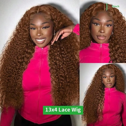 Chocolate Brown Deep Wave Human Hair Wigs Brazilian Curly Lace Front Wig 250 Density 13X6 Hd Lace Frontal Wig Preplucked 30 Inch