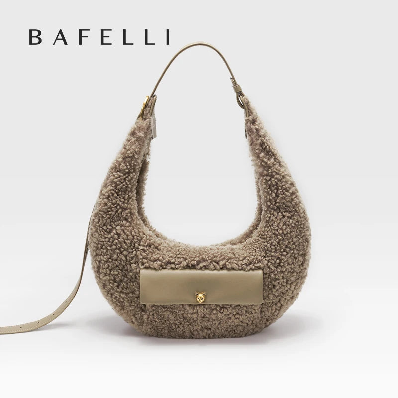 New Minimalist Luxury Designer Small-Niche Brand Genuine Wool Crossbody Semi-Circular Bag Underarm Carry Crescent Casual Women