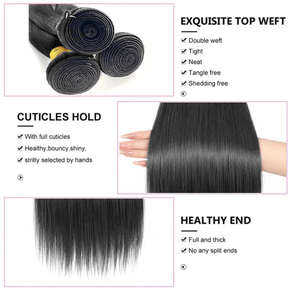 Brazilian Bundles Raw 100% Human Hair Bone Straight Hair Extensions Bulk For Braiding 14-32 Inch Bundles Double Weft Hair Weave