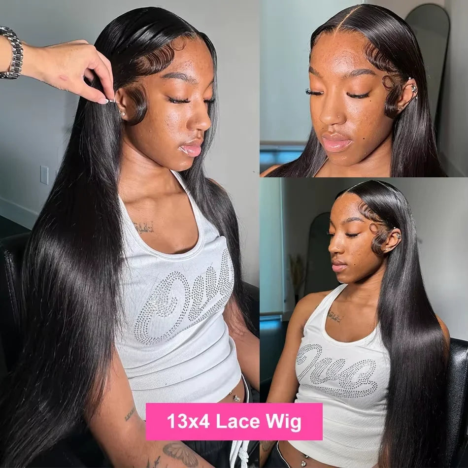 Peruvian 300% Density Black Straight 13x4 13x6 Lace Frontal Human Hair Wigs 30 36 Inch Pre Plucked 5x5 Glueless Wigs For Women