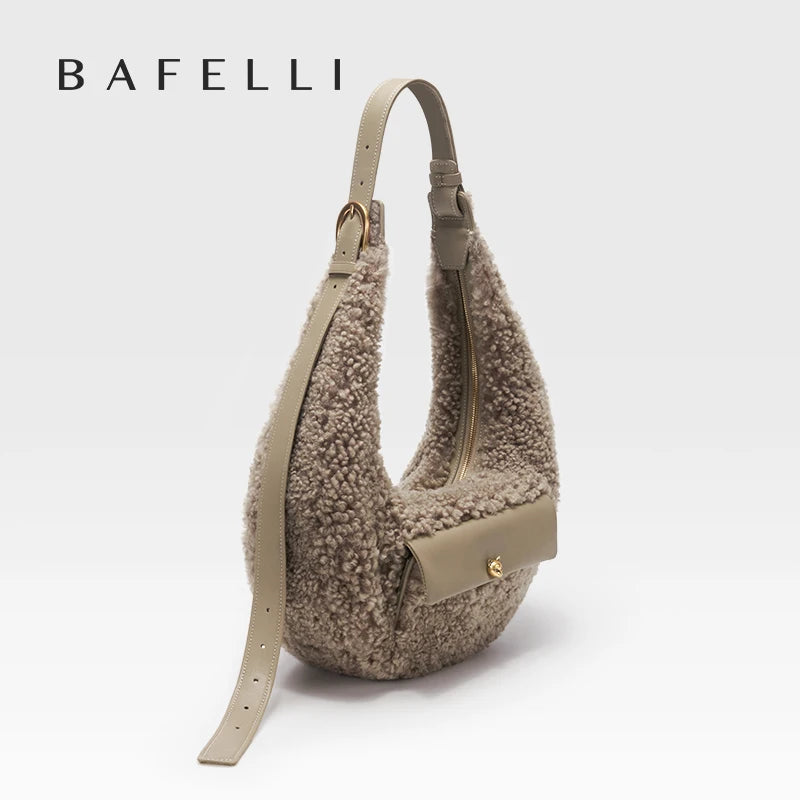 New Minimalist Luxury Designer Small-Niche Brand Genuine Wool Crossbody Semi-Circular Bag Underarm Carry Crescent Casual Women
