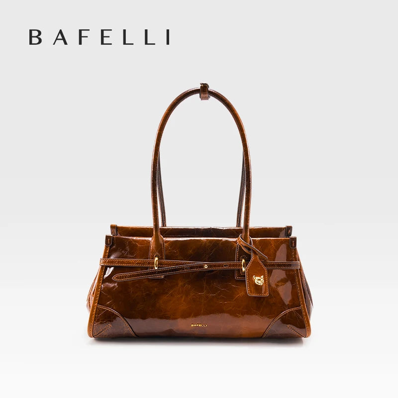 Genuine Leather Boston Handbag Women's 2026 New Oil Wax Leather Bague tte Bag Shoulder Crossbody Vintage Large Capacity