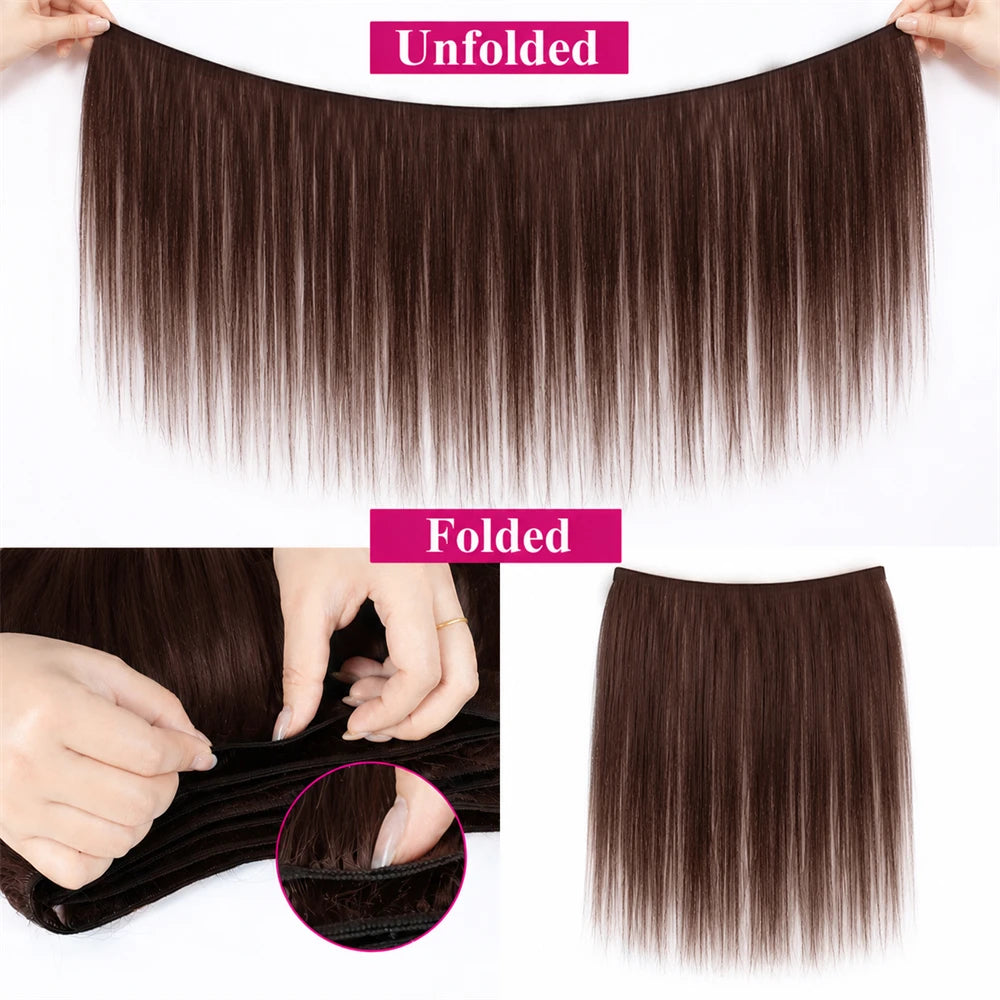 #4 Color Straight Human Hair Bundles With Frontal Chocolate Brown 13x4 Lace Frontal With Bundles 3 Bundles Hair Extensions Weave