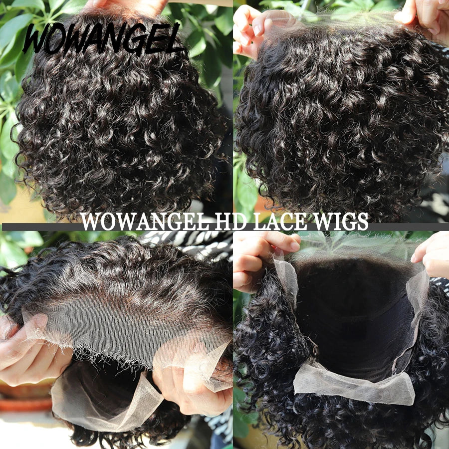 Wow Angel Short Curly Pixie Cut Wigs 13x4 HD Lace Front Wigs 250% Jerry Curly Human Hair Wigs Melt Skins HD Transparent Lace Wig