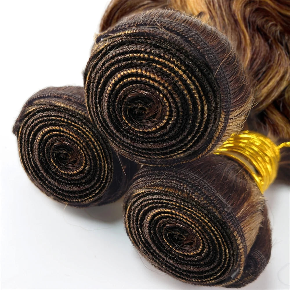 Highlight Bundles With Closure Frontal Brazilian Body Wave Ombre Blonde Human Hair Tissage Bundle With 13x4 Frontal P4/27 Color