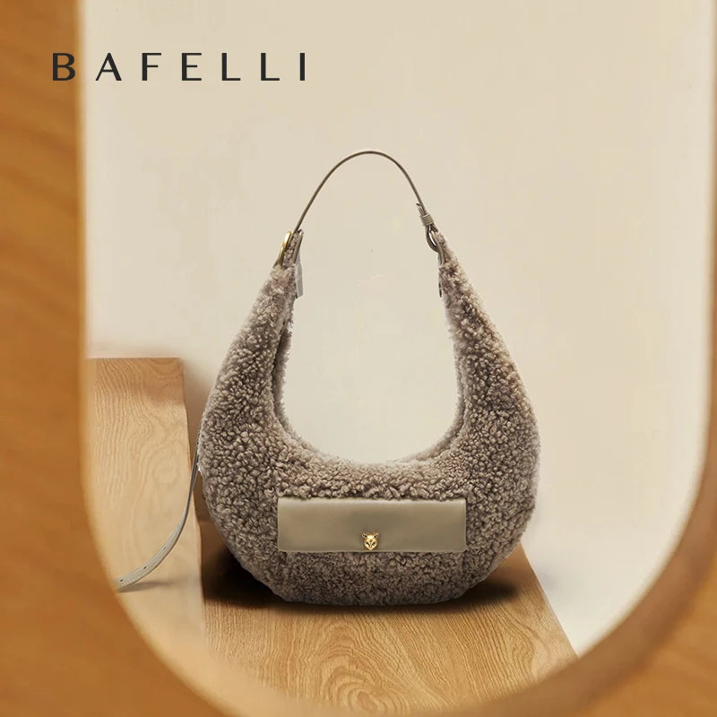 New Minimalist Luxury Designer Small-Niche Brand Genuine Wool Crossbody Semi-Circular Bag Underarm Carry Crescent Casual Women
