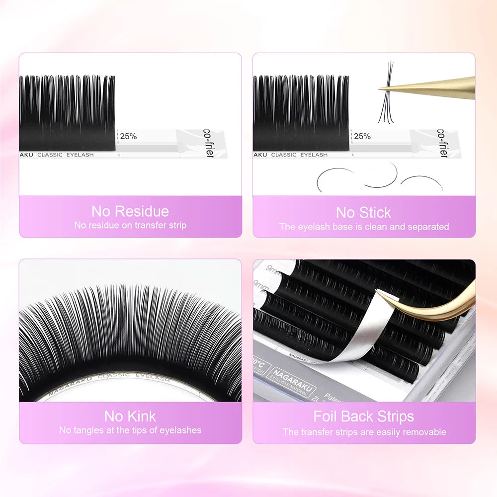 NAGARAKU Eyelash Extension Makeup Cilios 50 Cases/lot 16 Rows/case 7~15 Mix Individual Eyelash Natural Synthetic Mink Lashes