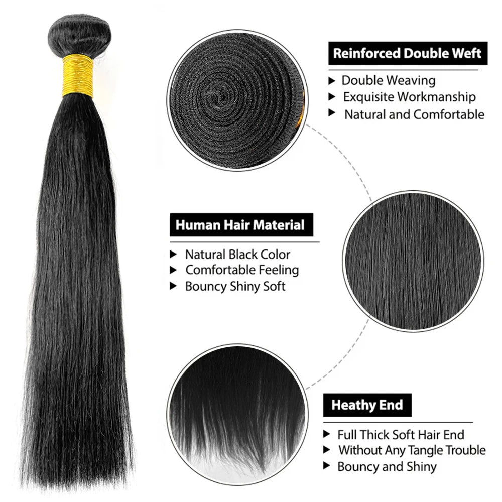 Brazilian Bundles Raw 100% Human Hair Bone Straight Hair Extensions Bulk For Braiding 14-32 Inch Bundles Double Weft Hair Weave