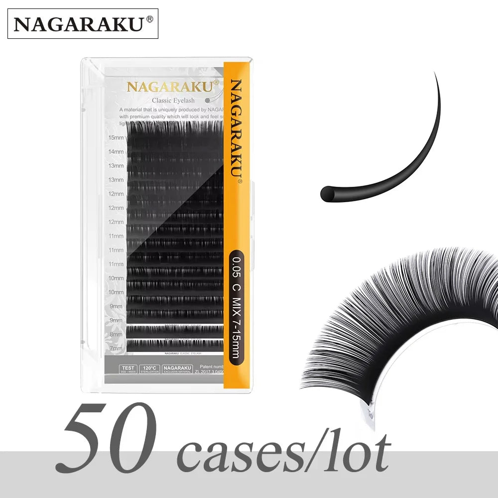 NAGARAKU Eyelash Extension Makeup Cilios 50 Cases/lot 16 Rows/case 7~15 Mix Individual Eyelash Natural Synthetic Mink Lashes