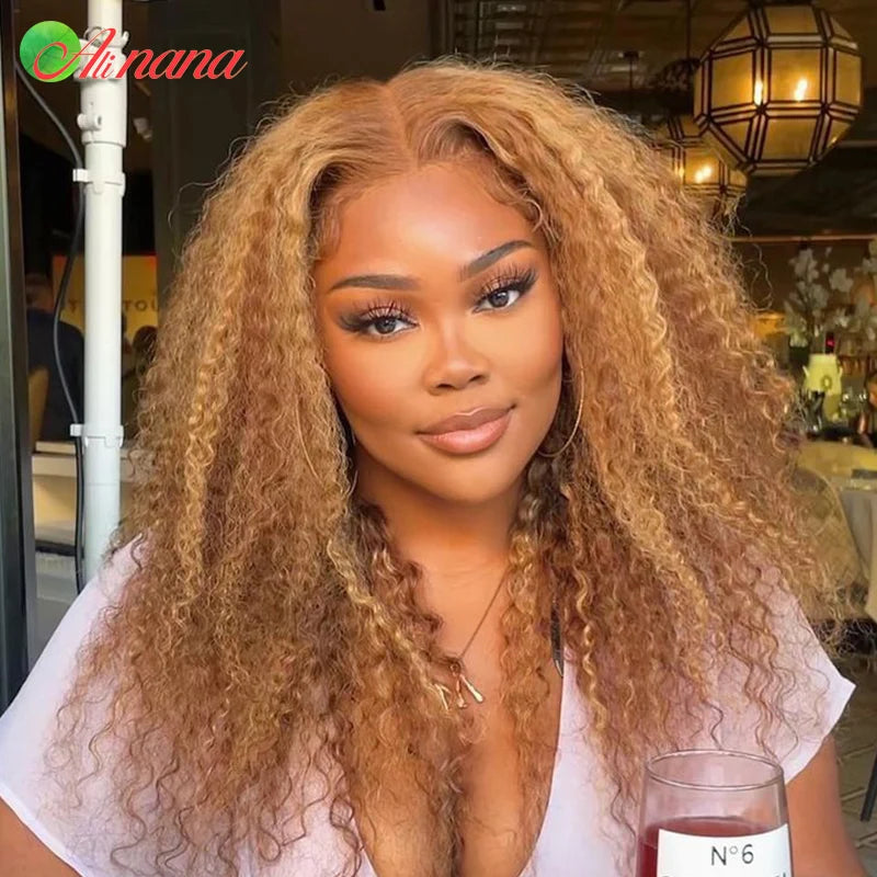 13x6 Honey Blonde Kinky Curly Lace Front Wig Pre-Plucked 180%Density 13x4 Lace Frontal Wigs Highlight Colored Wig Human Hair Wig