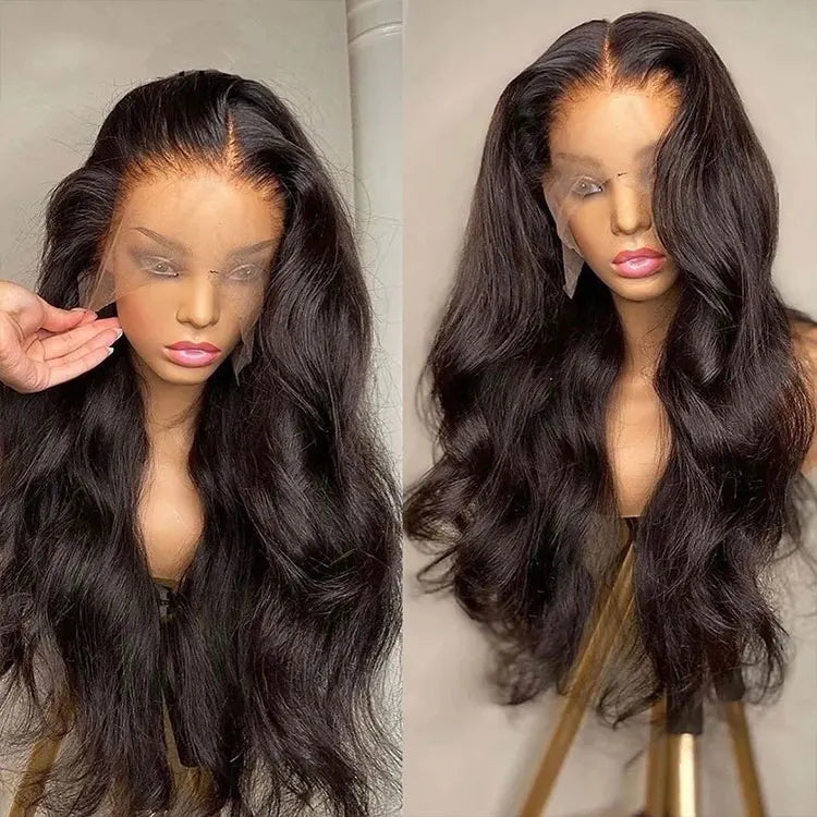 180% Density Peruvian Human Hair Wigs Transparent Lace Front Natural Curly Body Wave Long Swiss HD Lace Frontal Straight Style