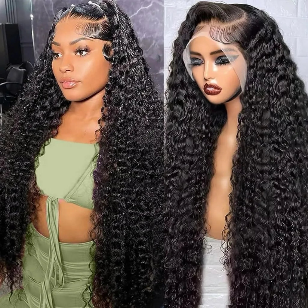 180% Density 13x6 Hd Transparent Deep Wave Lace Frontal Human Hair Wig 30 40 Inch Curly Lace Front Wig Human Hair Wigs for Women