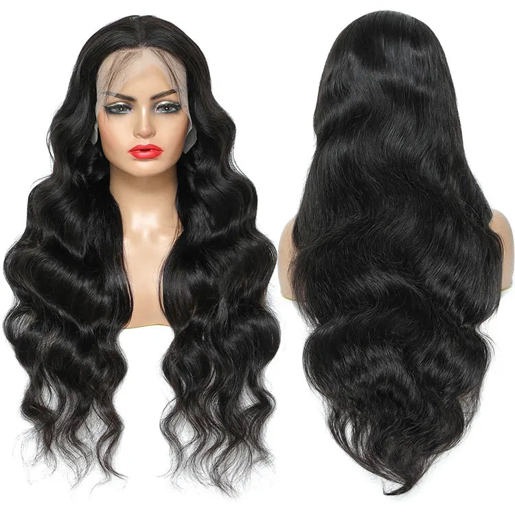 180% Density Peruvian Human Hair Wigs Transparent Lace Front Natural Curly Body Wave Long Swiss HD Lace Frontal Straight Style