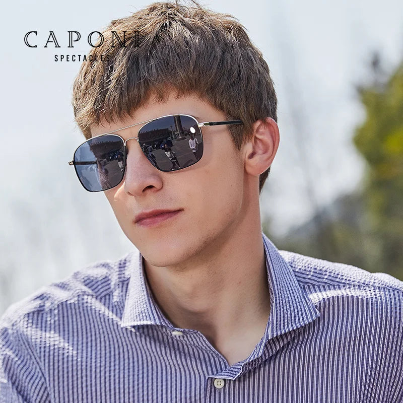 CAPONI Polarized Square Sunglasses Men Classic Brand Designer Eyewear Fashion Photochromic Men's Driving Sun Glasses BS8174