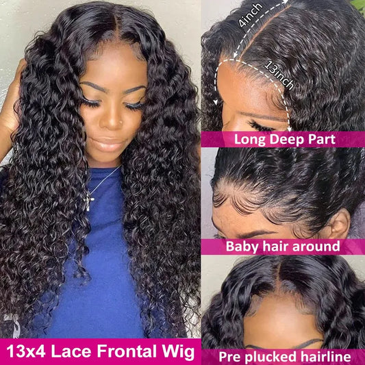 Deep Wave Frontal Wig 13x4 13x6 Hd Transparent Lace Frontal Wig 5X5 6X4 Glueless Wig 28 30 Inch Curly Lace Front Human Hair Wigs