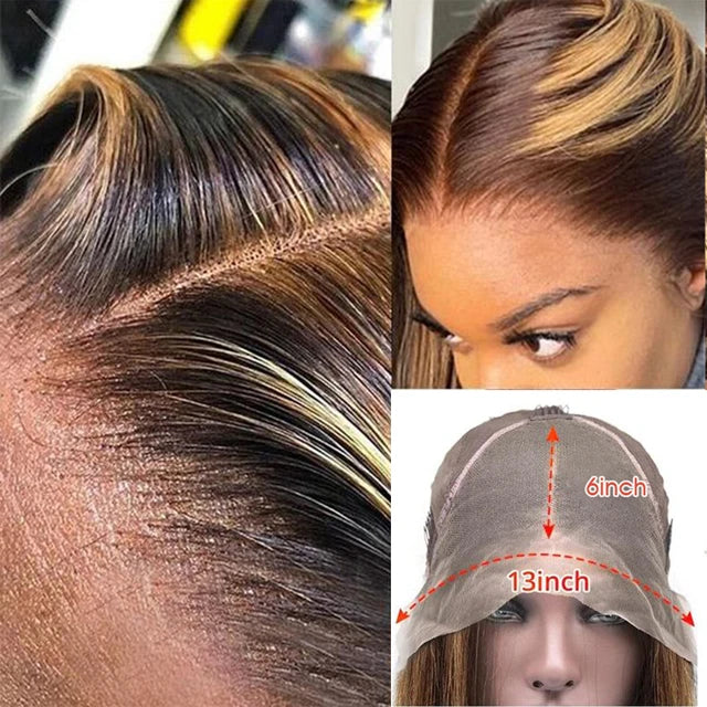 Lemoda Ombre Highlight Human Hair Wigs Virgin Brazilian Bone Straight HD Transparent Human Hair Lace Front Wigs for Black Women