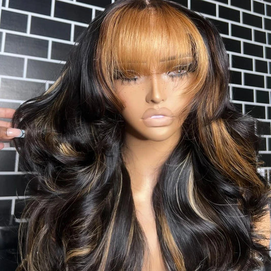 Lace Front Human Hair Wigs with Bangs 100% Raw Vietnamese Hair Glueless Lace Frontal Wigs
