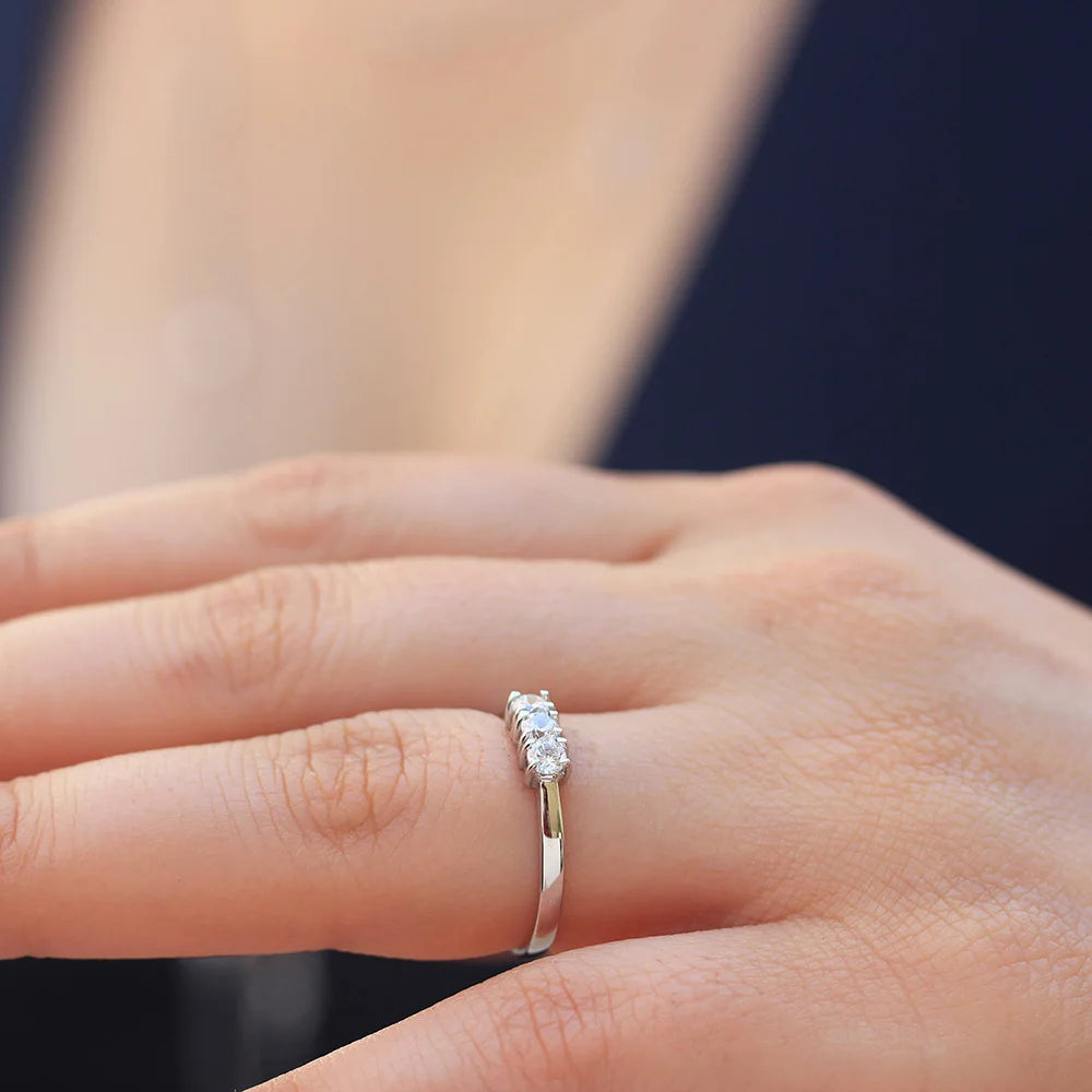 14k White Gold Round 3pcs Stones Round 3mm CVD HPHT Lab Grown Diamond Engagement Ring Band Solitaire WeddingFine Jewelry