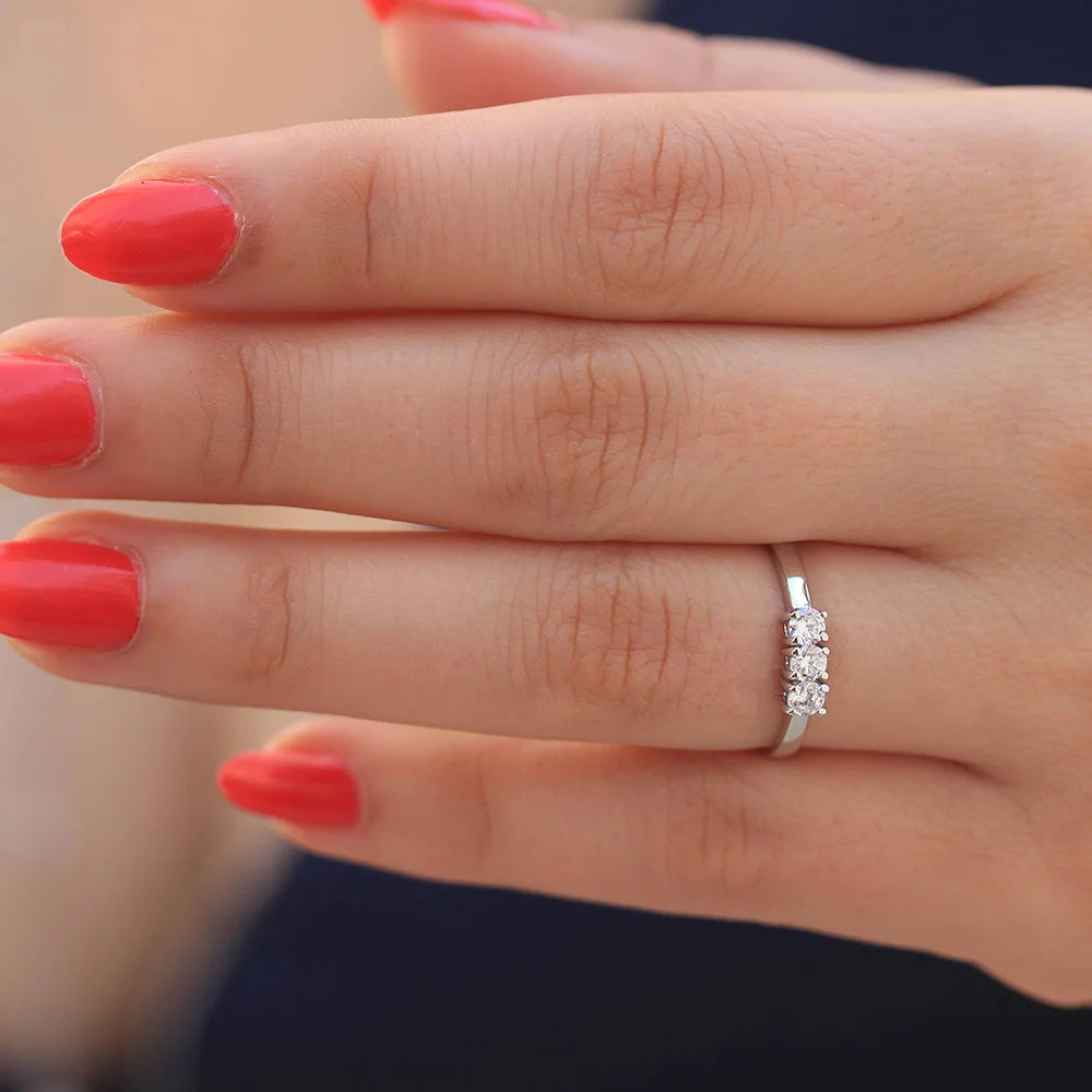 14k White Gold Round 3pcs Stones Round 3mm CVD HPHT Lab Grown Diamond Engagement Ring Band Solitaire WeddingFine Jewelry