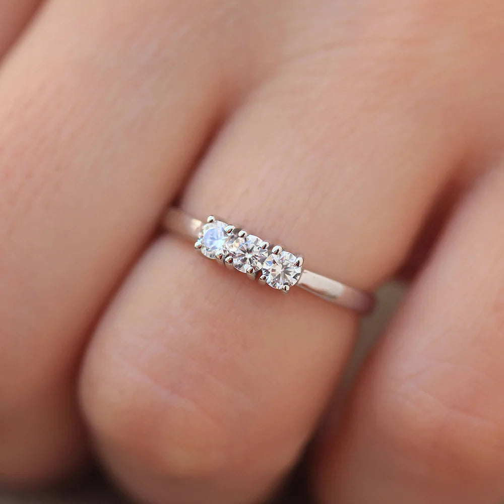 14k White Gold Round 3pcs Stones Round 3mm CVD HPHT Lab Grown Diamond Engagement Ring Band Solitaire WeddingFine Jewelry