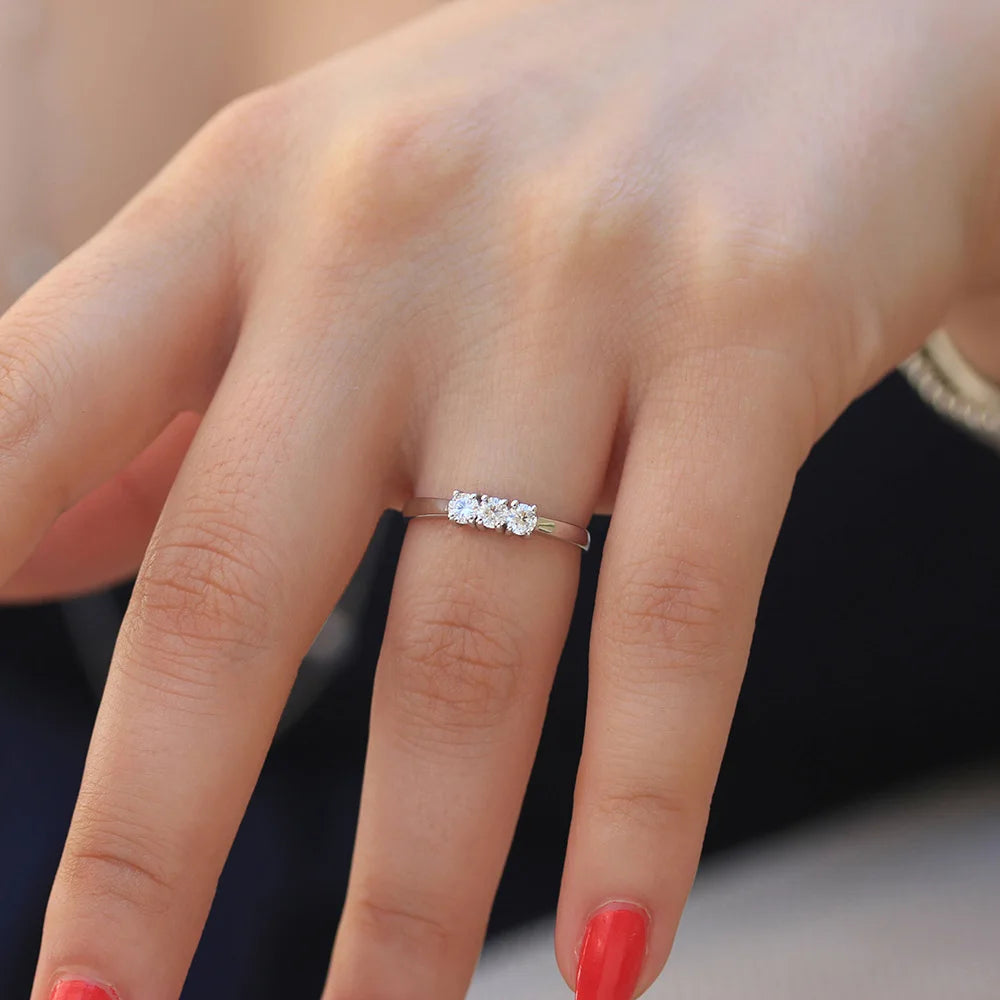 14k White Gold Round 3pcs Stones Round 3mm CVD HPHT Lab Grown Diamond Engagement Ring Band Solitaire WeddingFine Jewelry