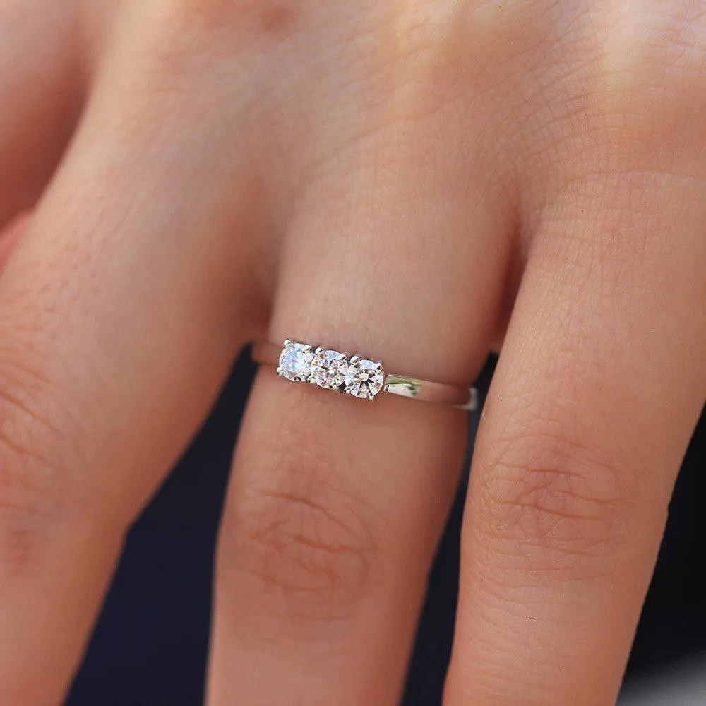 14k White Gold Round 3pcs Stones Round 3mm CVD HPHT Lab Grown Diamond Engagement Ring Band Solitaire WeddingFine Jewelry