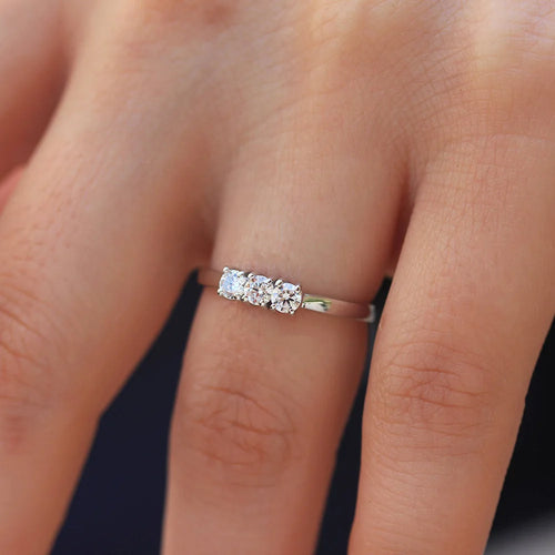 14k White Gold Round 3pcs Stones Round 3mm CVD HPHT Lab Grown Diamond Engagement Ring Band Solitaire WeddingFine Jewelry