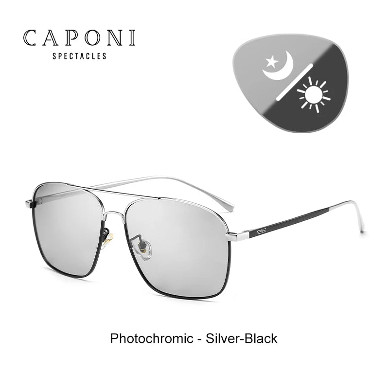 CAPONI Polarized Square Sunglasses Men Classic Brand Designer Eyewear Fashion Photochromic Men's Driving Sun Glasses BS8174