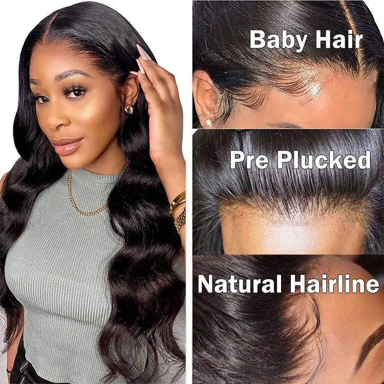 180% Density Peruvian Human Hair Wigs Transparent Lace Front Natural Curly Body Wave Long Swiss HD Lace Frontal Straight Style