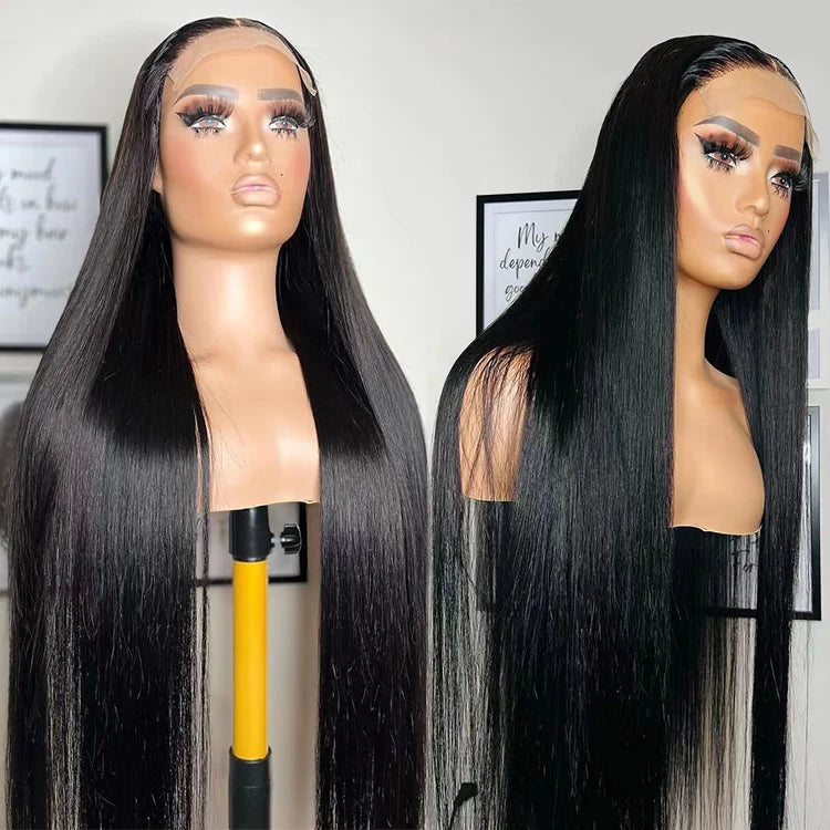 180% Density Peruvian Human Hair Wigs Transparent Lace Front Natural Curly Body Wave Long Swiss HD Lace Frontal Straight Style