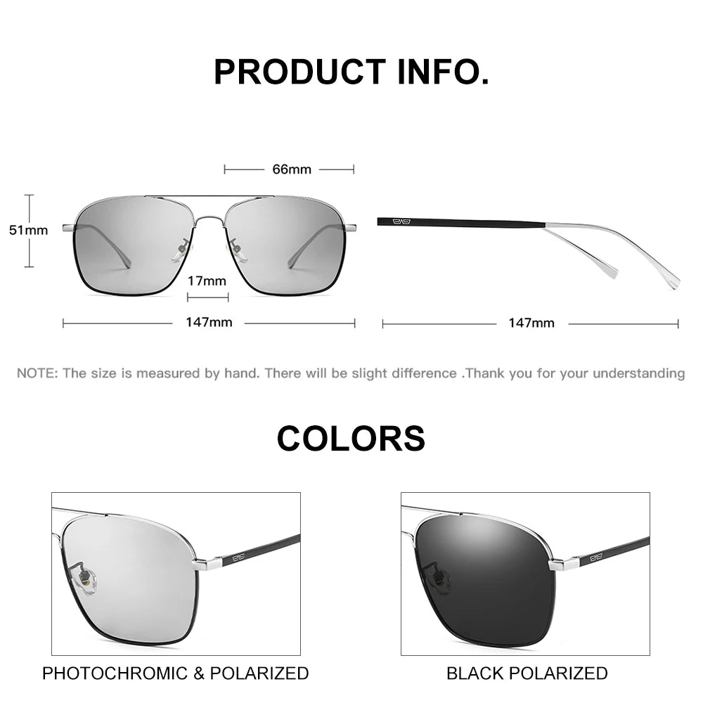 CAPONI Polarized Square Sunglasses Men Classic Brand Designer Eyewear Fashion Photochromic Men's Driving Sun Glasses BS8174