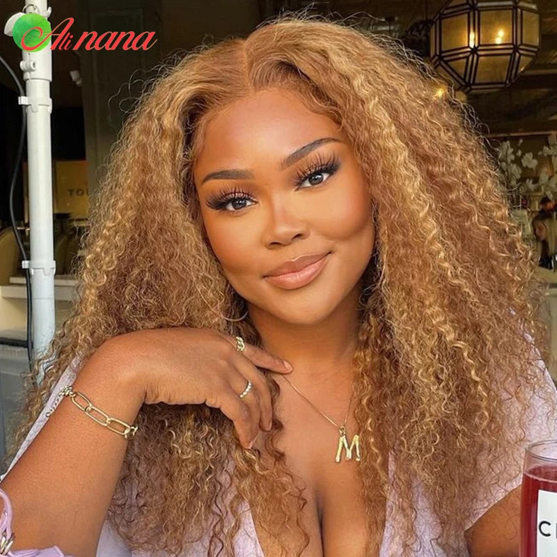 13x6 Honey Blonde Kinky Curly Lace Front Wig Pre-Plucked 180%Density 13x4 Lace Frontal Wigs Highlight Colored Wig Human Hair Wig