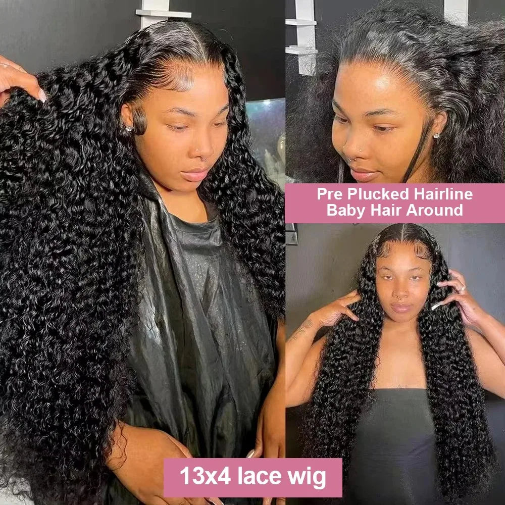 180% Density 13x6 Hd Transparent Deep Wave Lace Frontal Human Hair Wig 30 40 Inch Curly Lace Front Wig Human Hair Wigs for Women