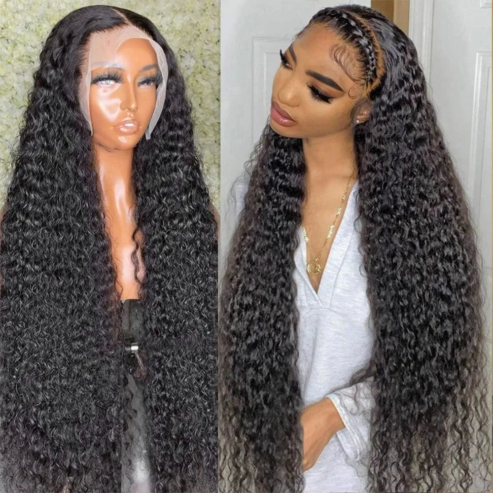 180% Density 13x6 Hd Transparent Deep Wave Lace Frontal Human Hair Wig 30 40 Inch Curly Lace Front Wig Human Hair Wigs for Women