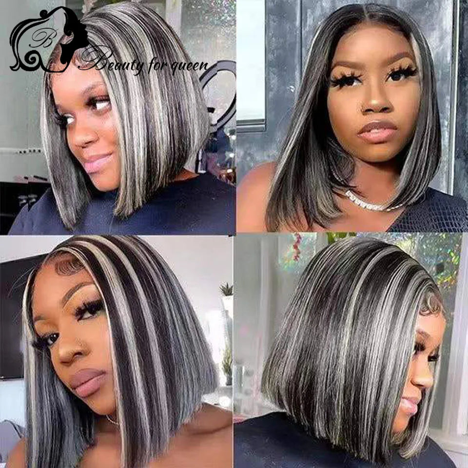 Ombre 60 BlacK Colored Short Bob Wig 13x4 Lace Front Human Hair Wigs Pre Plucked Brazilian Remy Lace Frontal Wig 180% Density