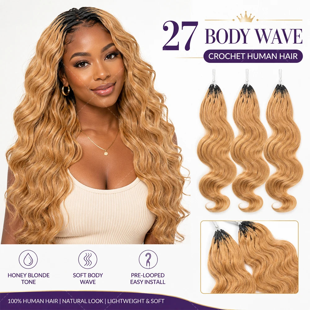 Brown Body Wave Crochet Human Hair Miracle Knots Pre Looped Soft Lightweight Natural Blend Extensions For Black Women Easy Wear