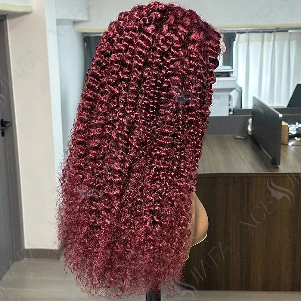Burgundy Curly Wigs Human Hair 99j 13x4 Lace Front Deep Wave 100% Human Hair Wigs Pre Plucked 13X6 HD Lace Wine Red Colored Wig