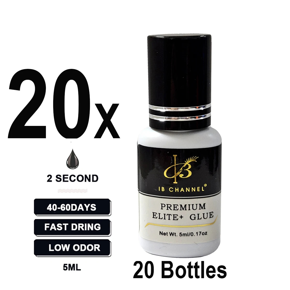 20 Bottles Black False Lashes Adhesive Korea IB Ultra Super Glue Individual Fast Drying Long Retention Eyelash Extensions Glue