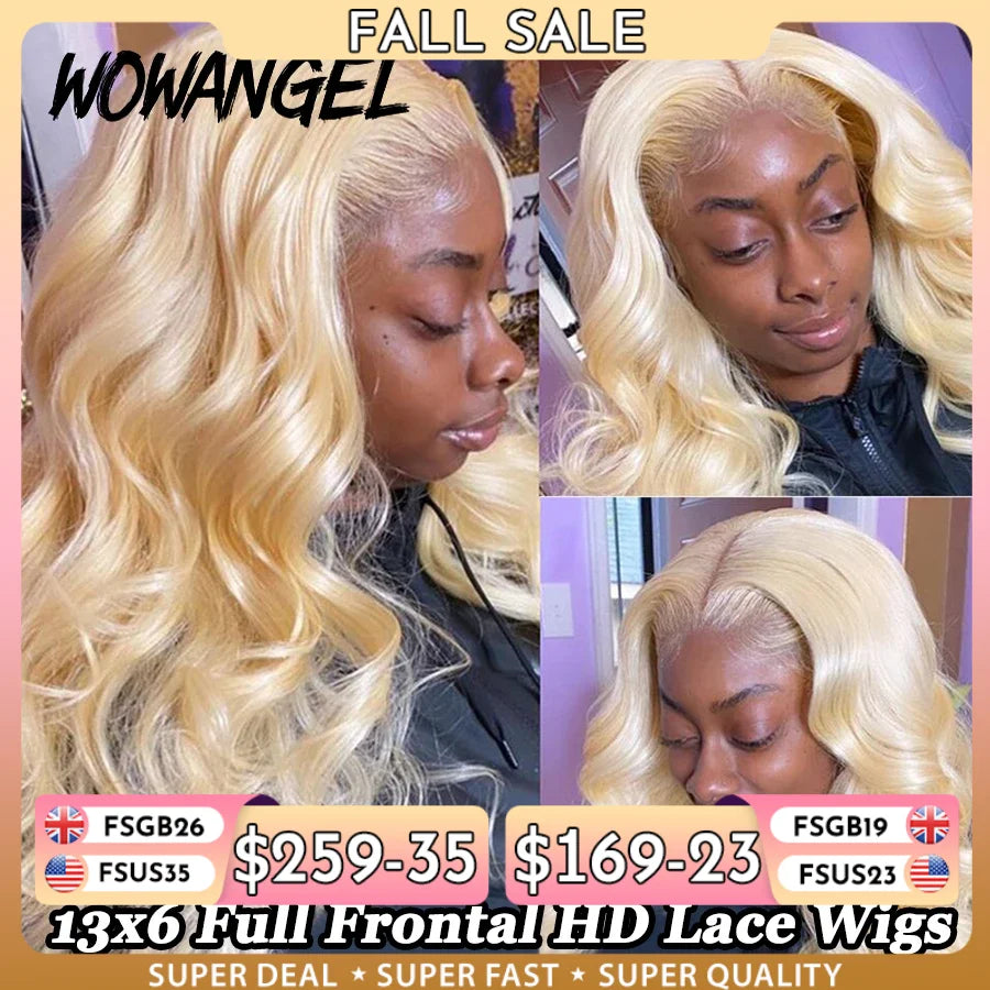 32inch 250% 13x6 HD Lace Frontal Wigs Melt Skins Natural Scalp 613 Blonde Body Wave Wig HD Lace Closure Human Hair Wigs Glueless