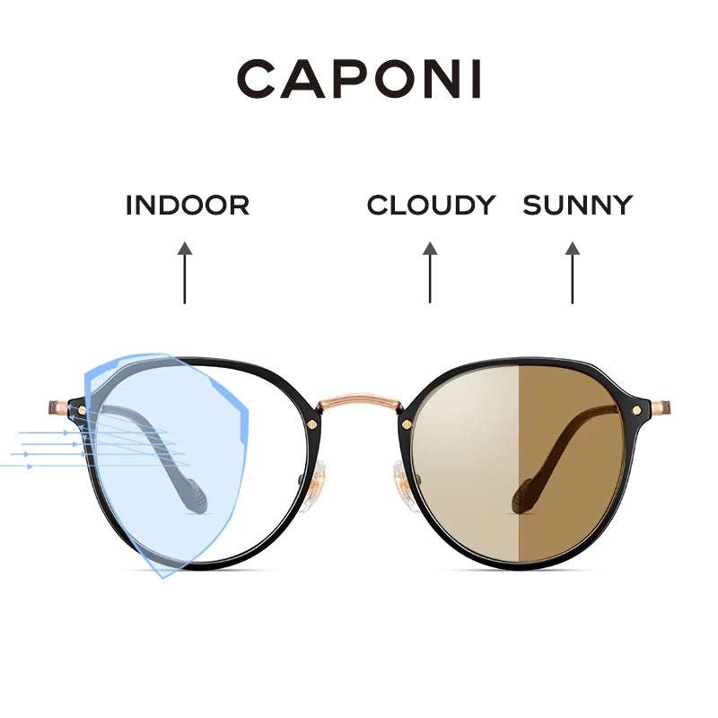 CAPONI Photochromic Brown Glasses TR-90 Titanium Frame Glasses Women's Blue Ray Protect Computer Brand Design Eyeglasses BF8076