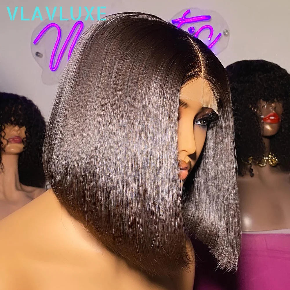 7x7 9x6 100% Real HD Lace Frontal Straight Human Hair Wigs Short Bob 12-18 Inch Straight Hair Ready To Wear Glueless 400% Wigs