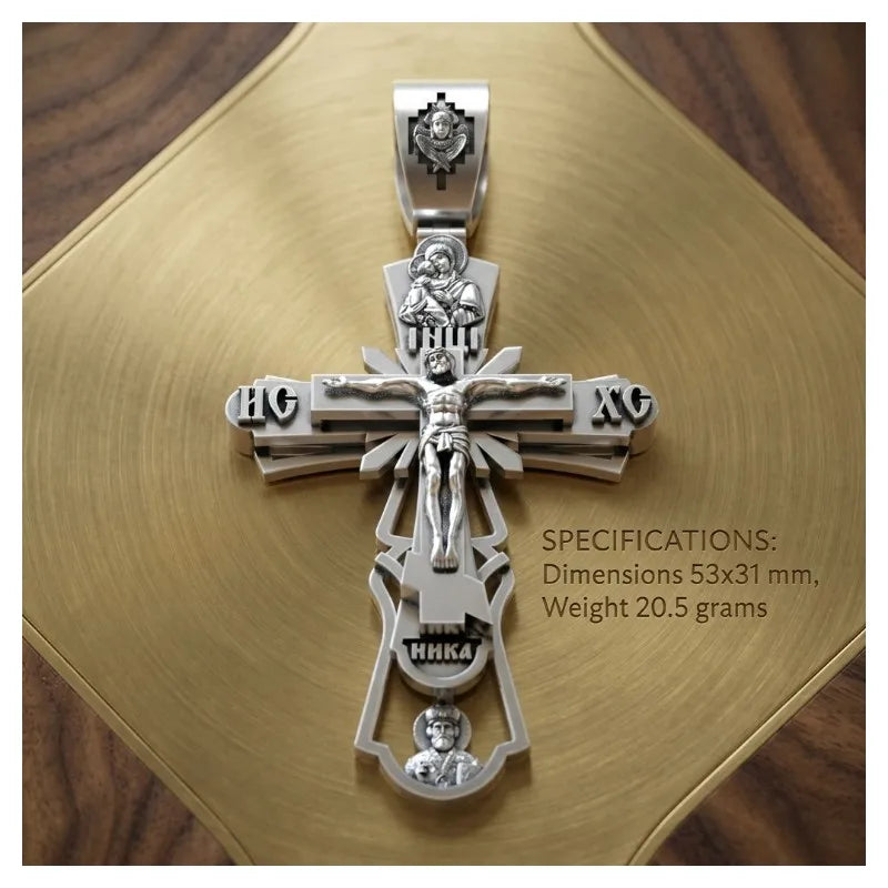 18.5g Long Big Heavy Cross Orthodox White Gold Pendant For Men Customized 925 SOLID STERLING Silver Pendant