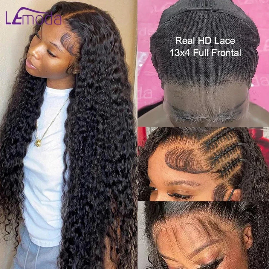 13x6 HD Lace Frontal Wig Deep Wave 250 Density SKINLIKE Real HD Lace Wig Virgin Hair Pre plucked 13x4 Lace Wig Human Hair Lemoda